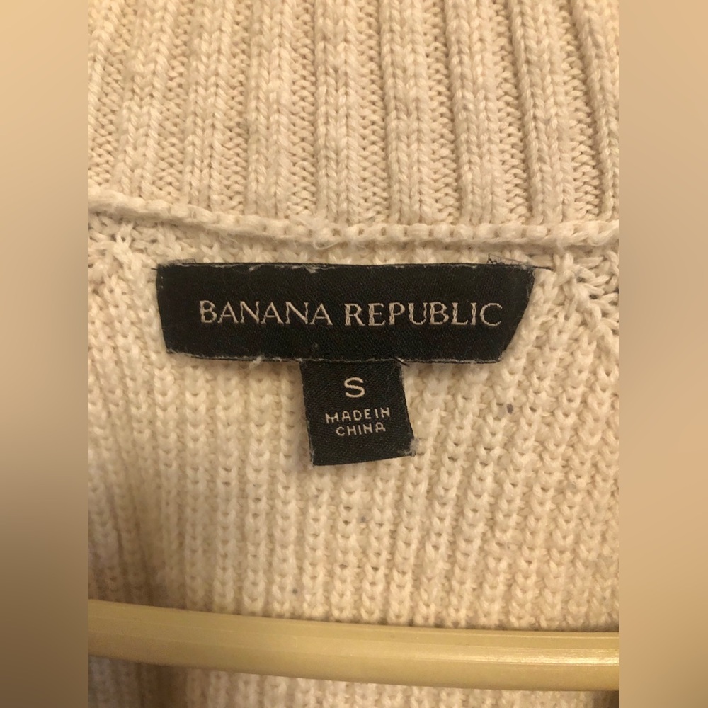 Banana Republic Mens Cotton Cream Ribbed Knit Cardigan Preppy Shawl Collar - Picture 9 of 10